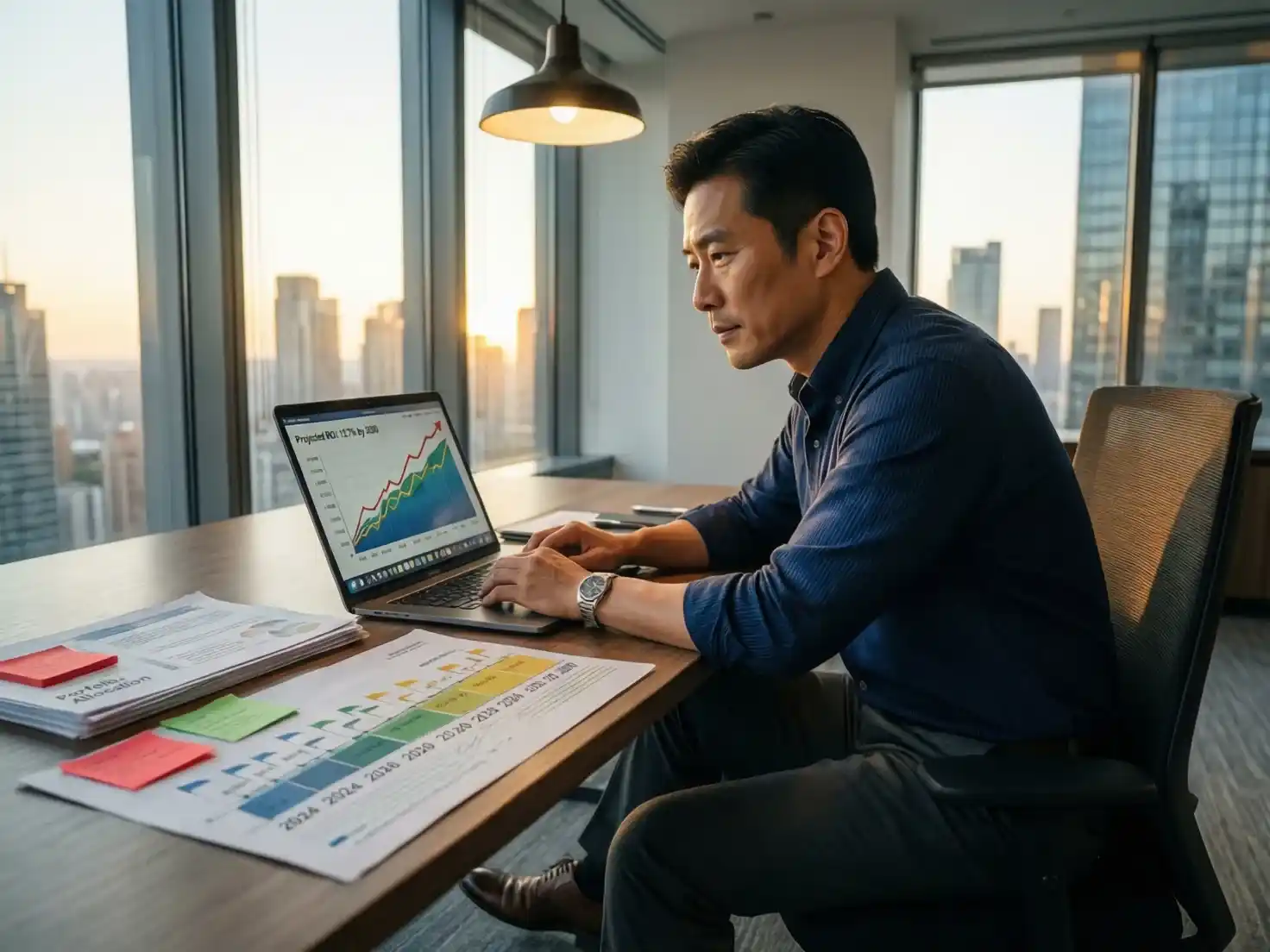 Persona planificando inversiones a largo plazo con documentos