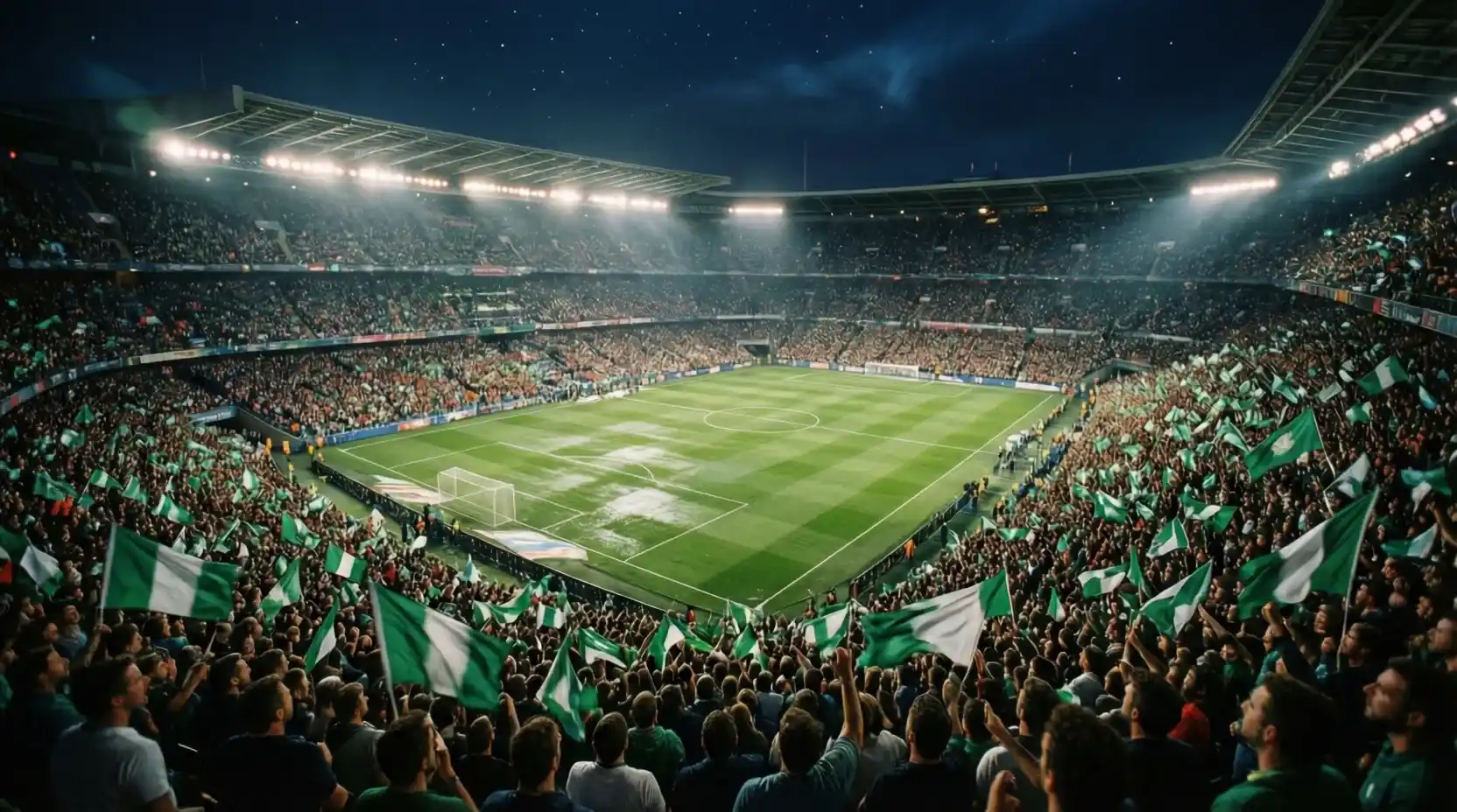 Estadio de fútbol con afición del Betis esperando al Barcelona