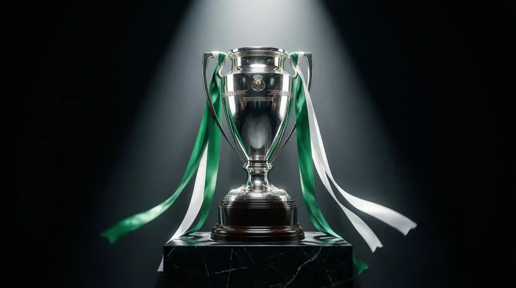 Trofeo de la Copa del Rey con colores del Real Betis de fondo