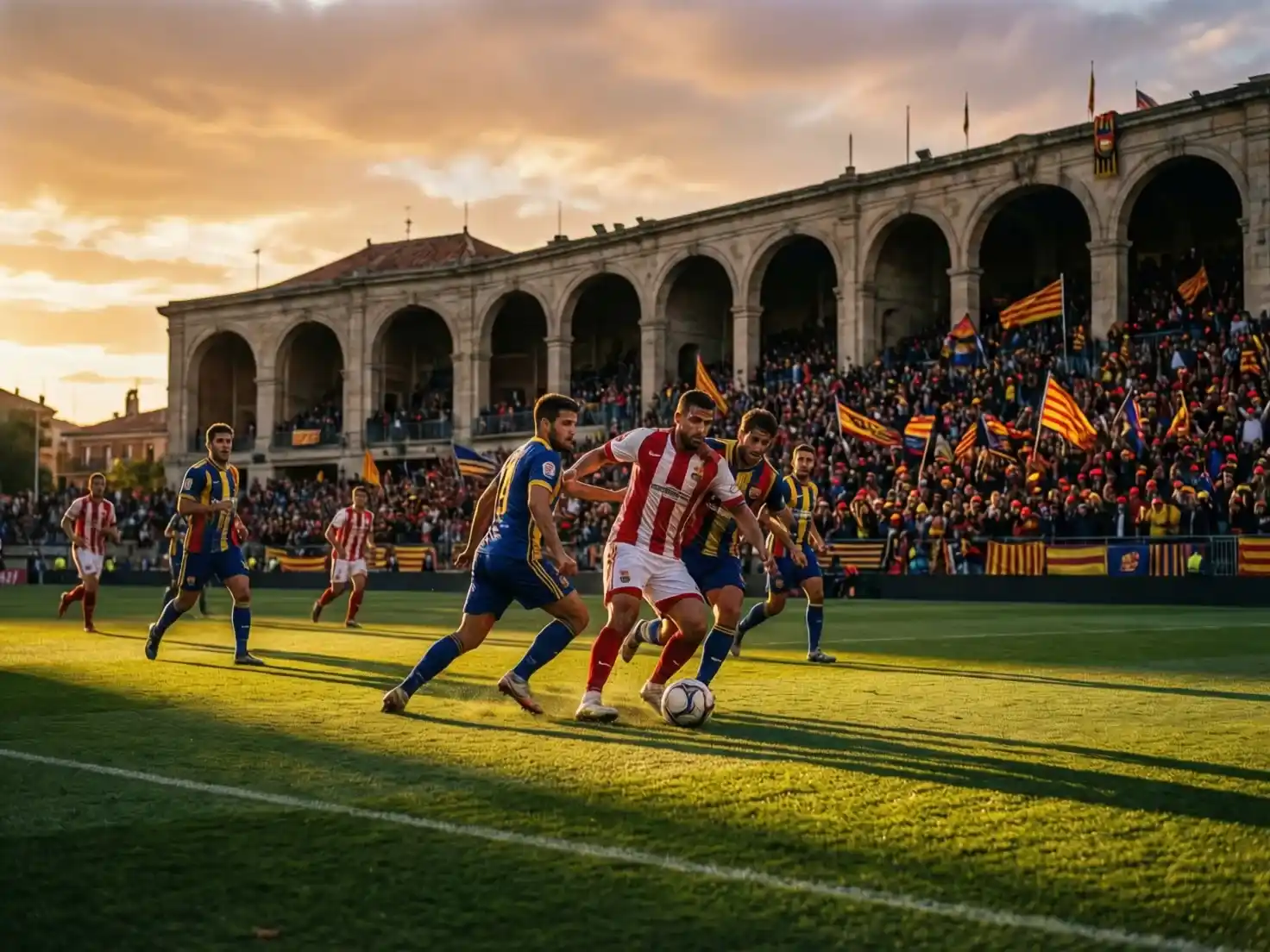 Partido de fútbol disputándose durante la tarde con luz natural