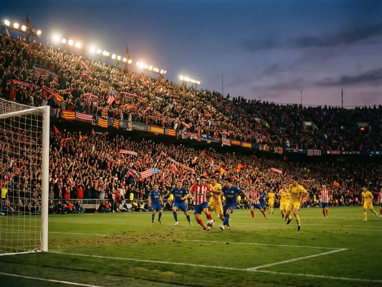 Vista panorámica del campo de fútbol durante un partido de La Liga