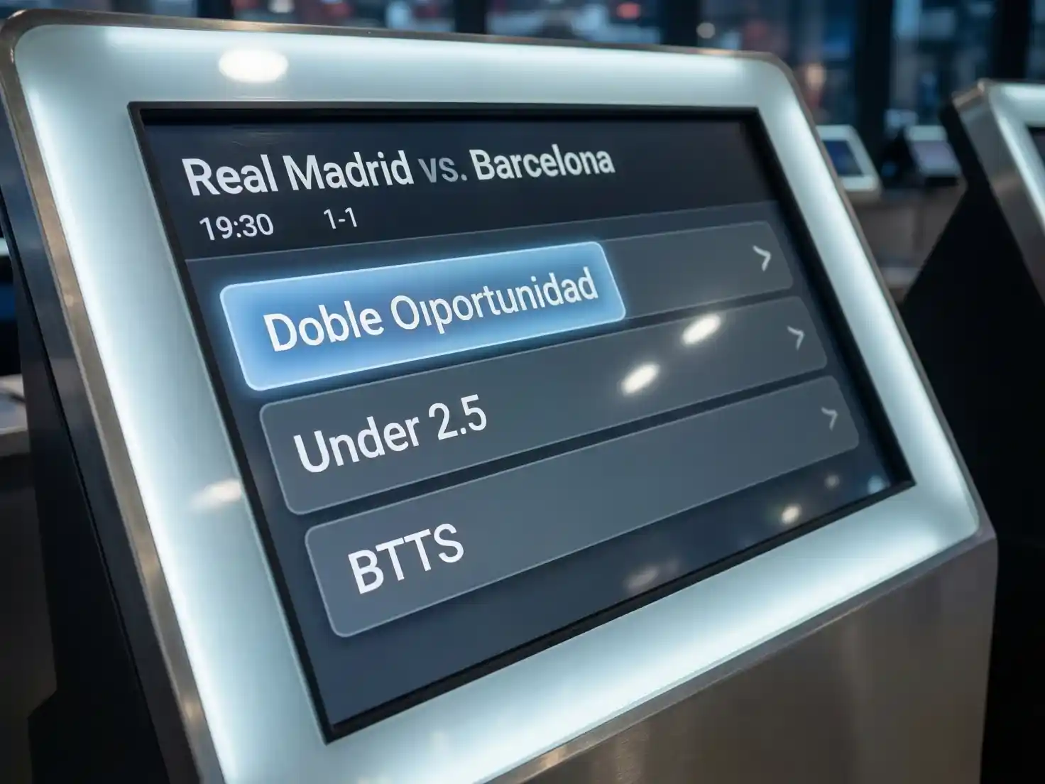 Pantalla mostrando cuotas de apuestas para el partido Betis Real Madrid