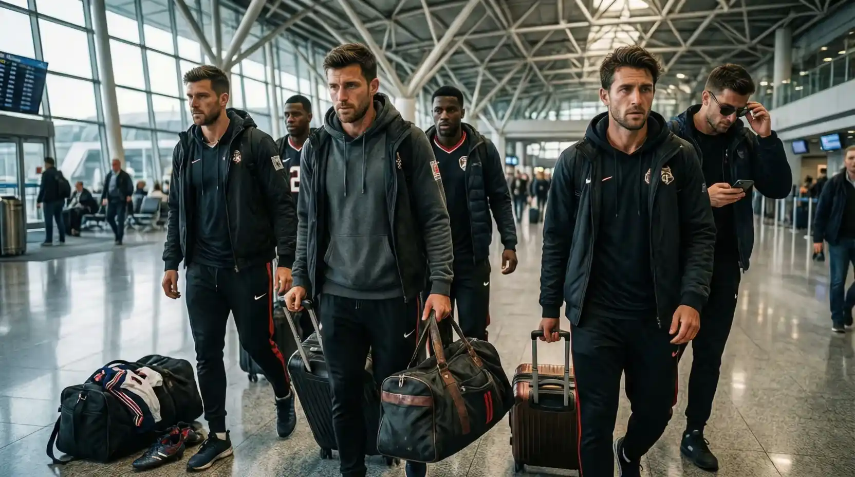 Jugadores de fútbol regresando de compromisos con sus selecciones nacionales