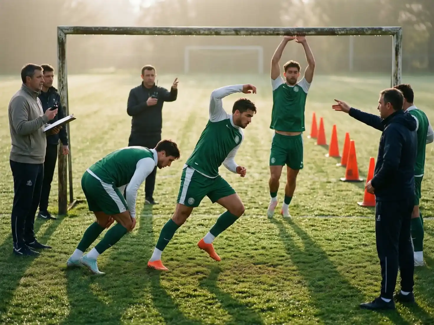 Equipo de fútbol entrenando en el campo de entrenamiento