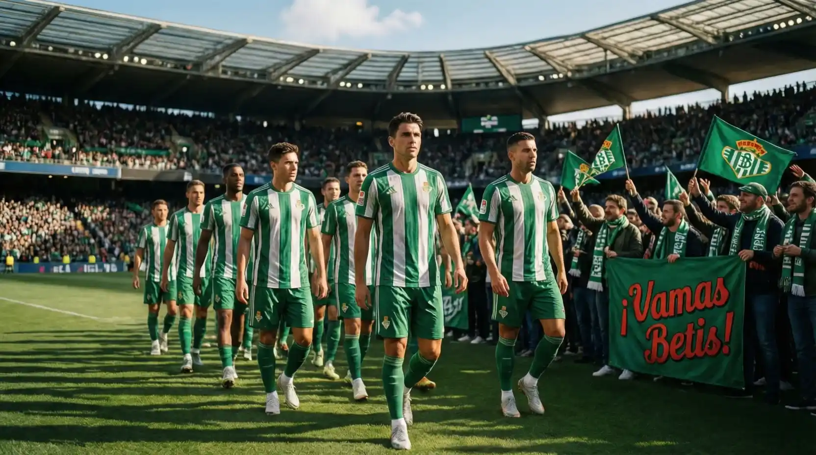Equipo del Real Betis preparándose para un partido como visitante
