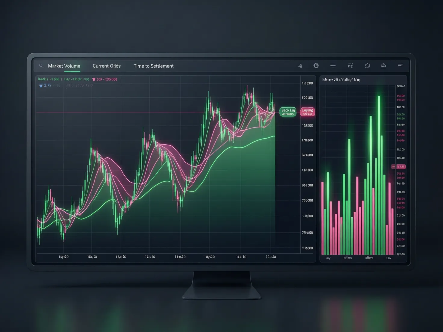 Interfaz de exchange de apuestas con gráficos de trading