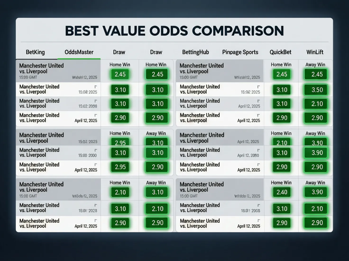 Comparador de cuotas mostrando diferentes casas de apuestas