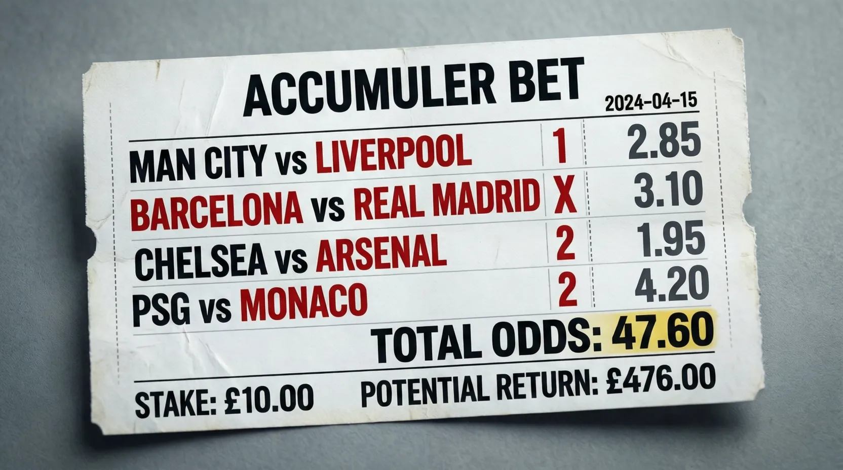 Boleto de apuestas combinadas con múltiples selecciones