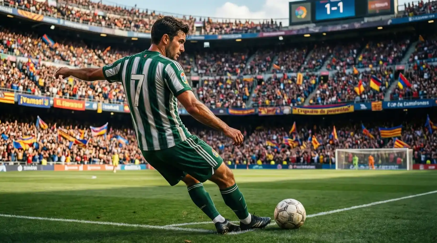 Jugador del Betis ejecutando un saque de esquina