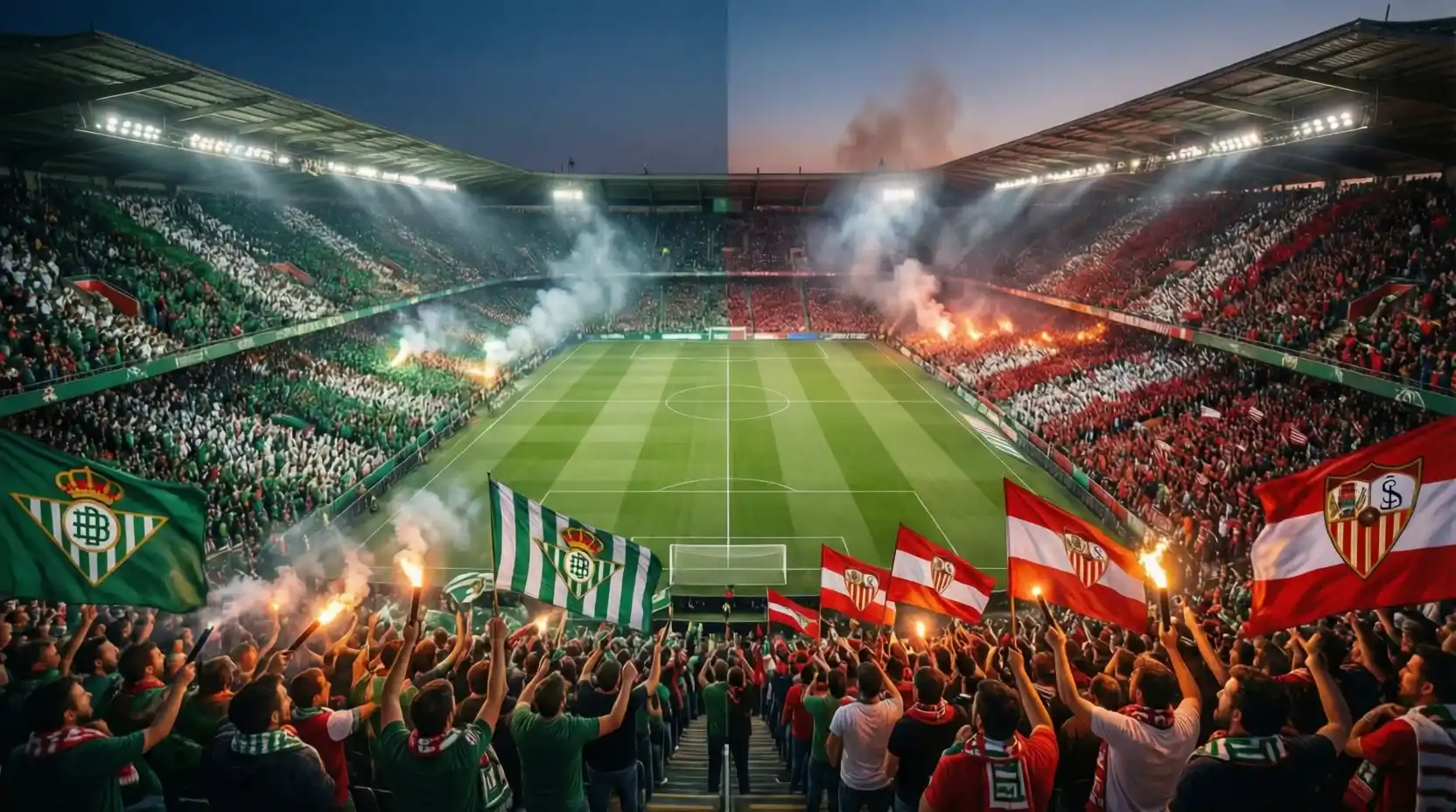 Ambiente previo al derbi sevillano con aficionados de Betis y Sevilla