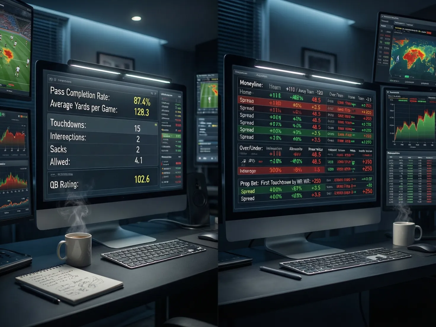 Ordenador mostrando cruce de estadísticas con cuotas de apuestas