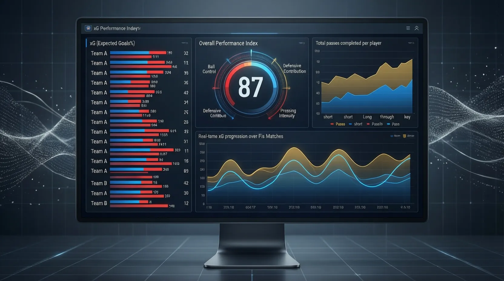 Pantalla de análisis con estadísticas avanzadas de jugadores de fútbol