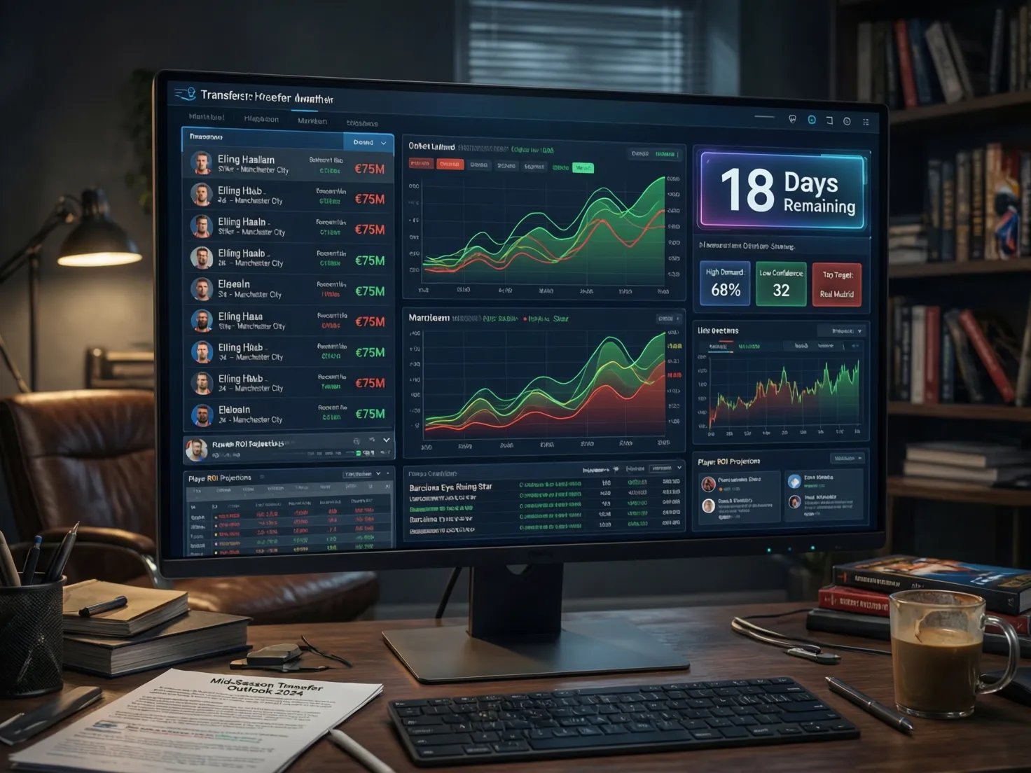 Análisis de mercado de fichajes en pantalla de ordenador