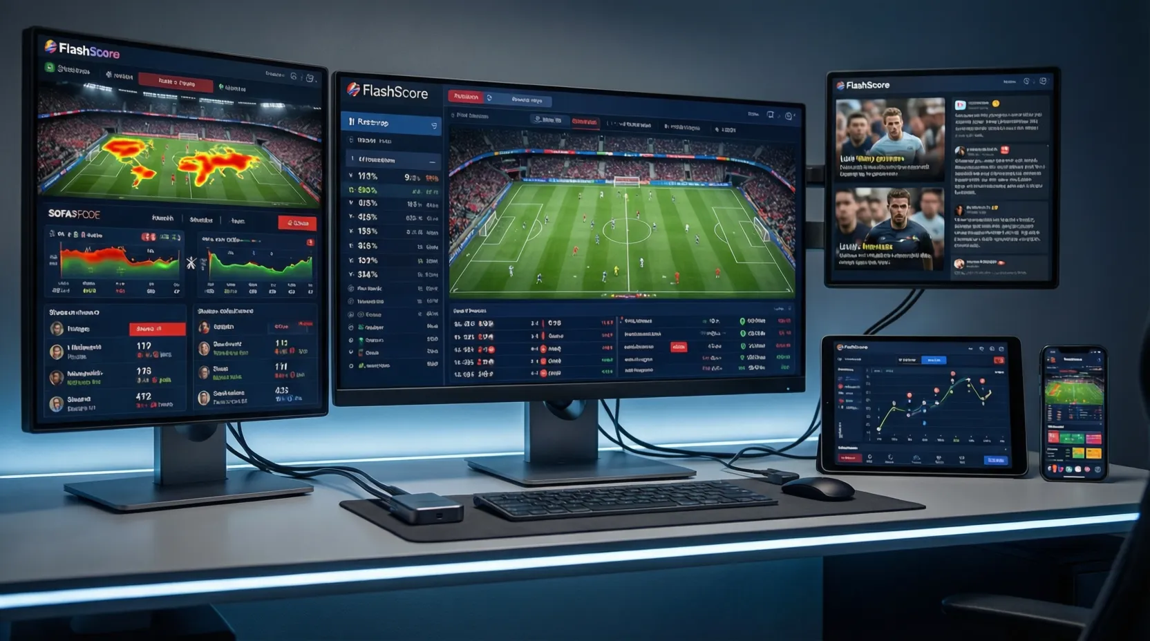Múltiples aplicaciones de análisis deportivo en pantallas