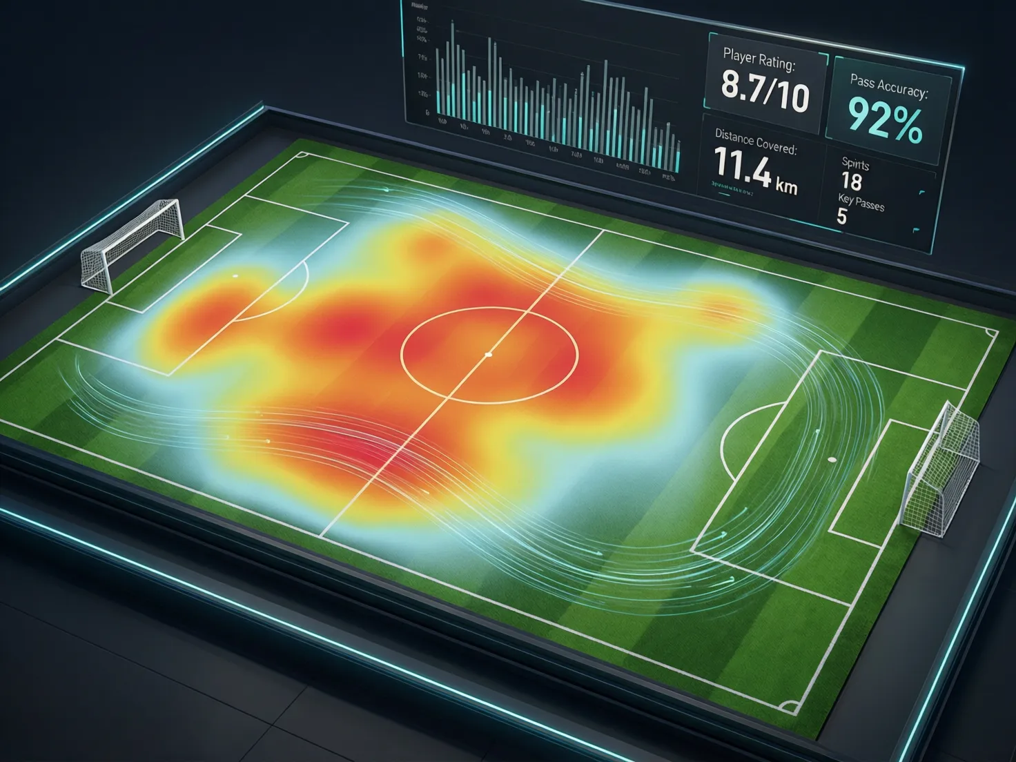 Interfaz de SofaScore con mapas de calor y estadísticas de jugador