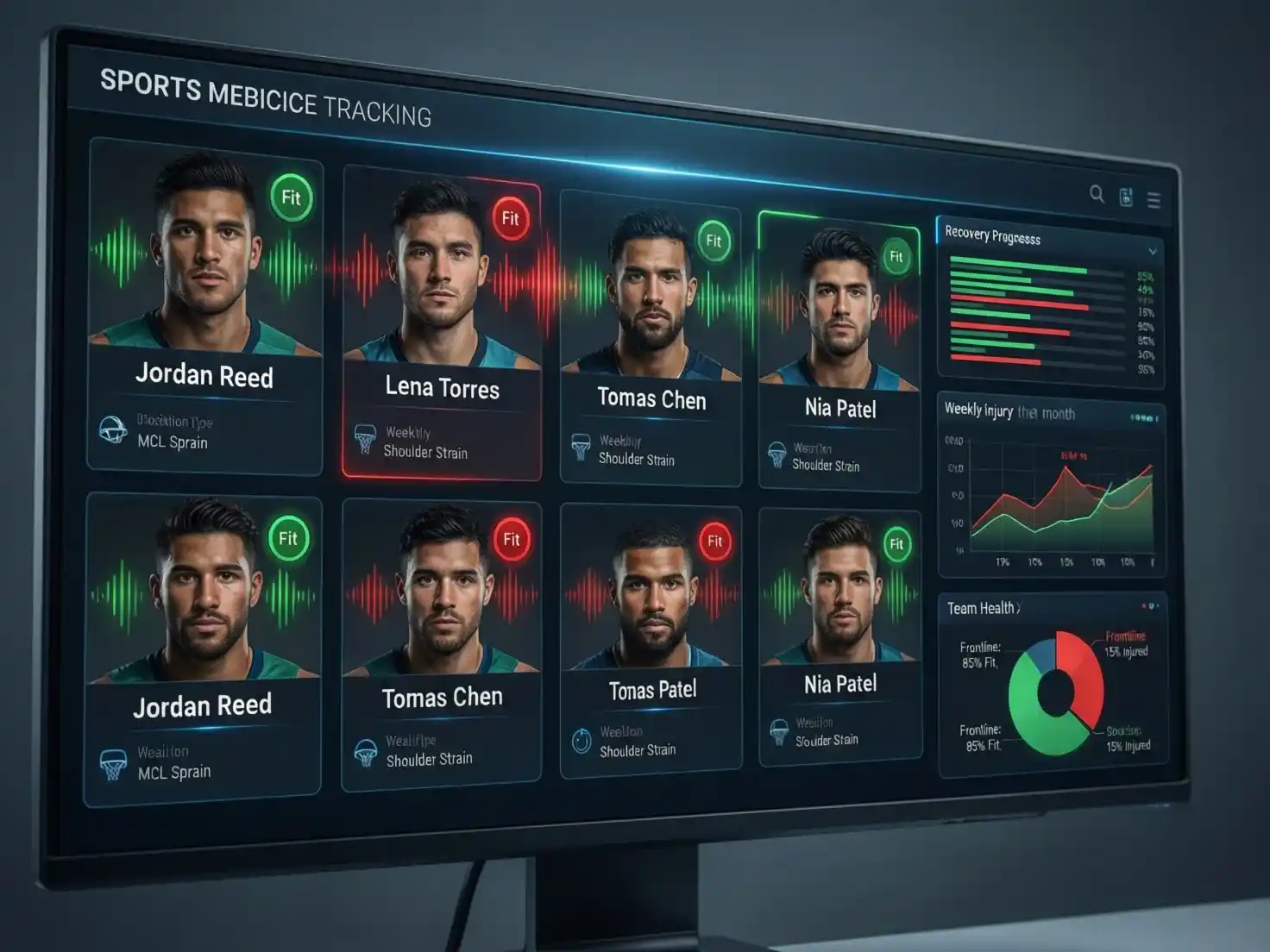 Parte médico del equipo en pantalla de análisis