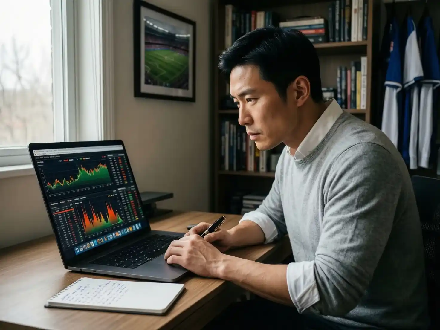 Persona analizando estadísticas de fútbol en un portátil