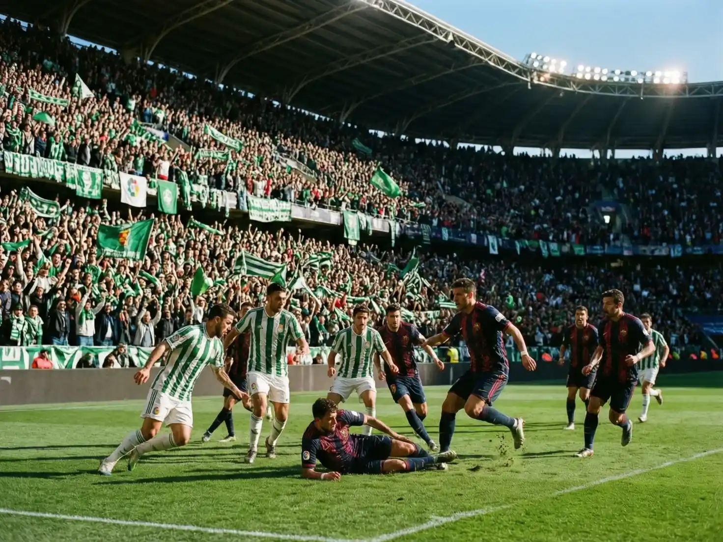 Partido de fútbol entre equipos de La Liga en un estadio lleno