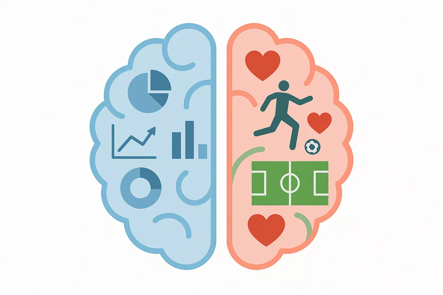 Ilustración conceptual del cerebro dividido entre la razón y la pasión en las apuestas deportivas