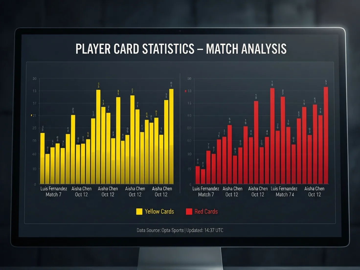 Estadísticas de tarjetas en pantalla de análisis deportivo
